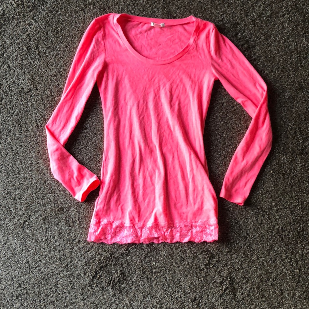 Ruffled hot pink long sleeved shirt (SZ: S)